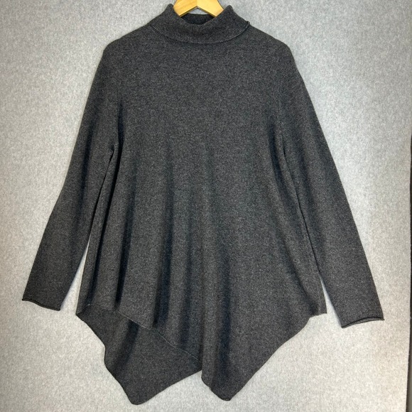 Magaschoni Sweaters - MAGASCHONI Cashmere Turtleneck Sweater Asymmetric Hem Charcoal Gray Womens Large
